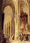 A Church Interior With People Attending Mass by Johannes Bosboom
